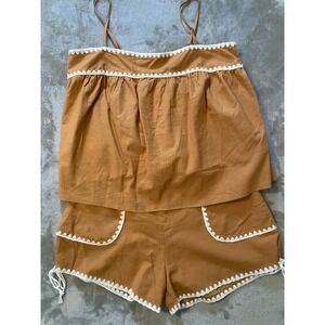 Petal & Pup Rust Spaghetti Strap Tank and Shorts Set with White Trim NEVER WORN
